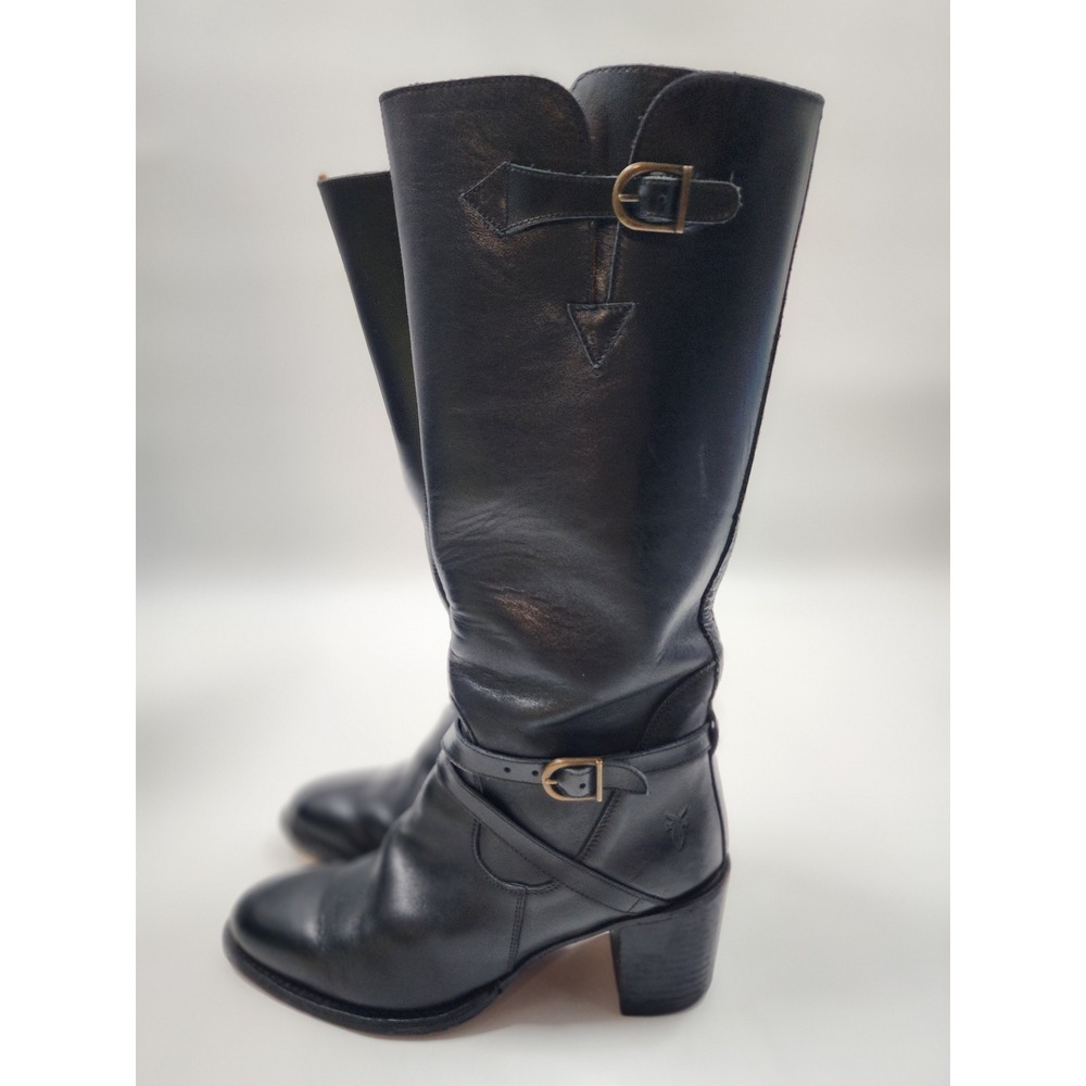 Frye Phillip Harness Tall Black Leather Boots Womens 8M Spain 77713 F906 - Picture 5 of 10